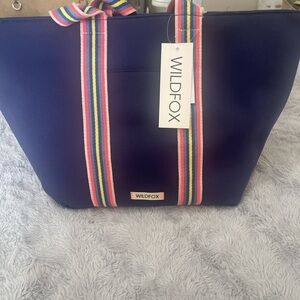 Wildfox Navy Tote with Multicolor Stripes